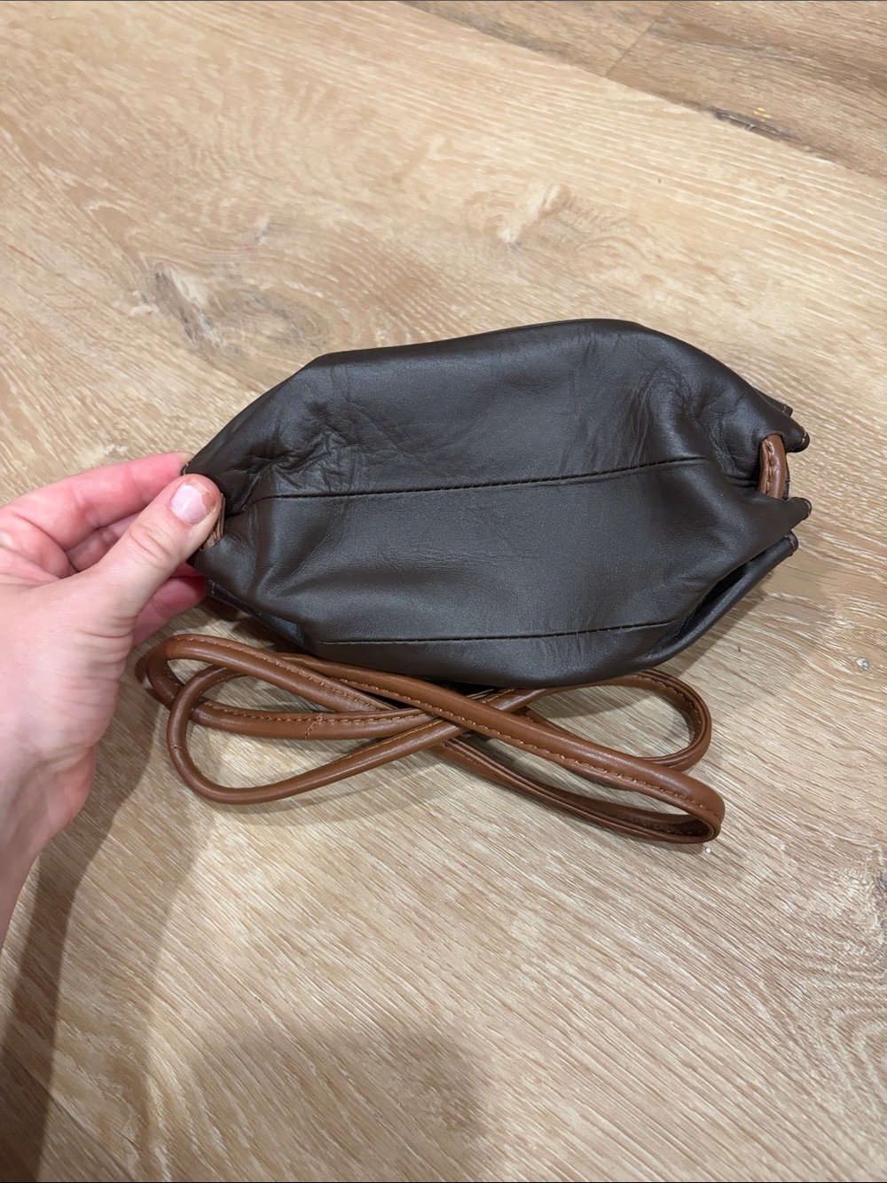 Marimekko Mini Crossbody Bag in Dark Brown with Tan Strap - Picture 5 of 6
